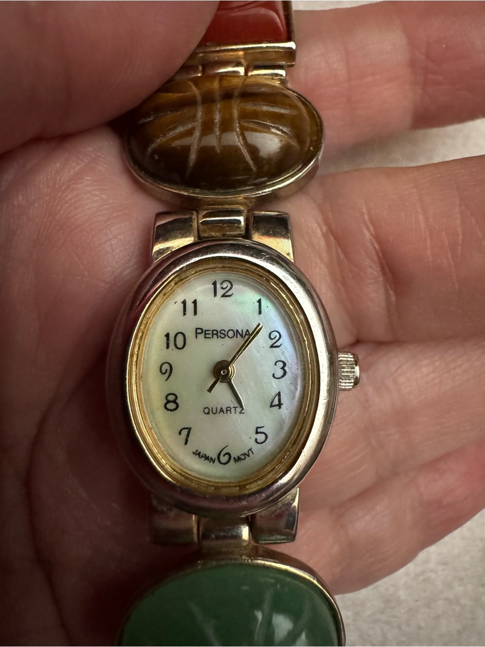 Persona Gold-Tone Oval Ladies Watch with Mother-of-Pearl Dial